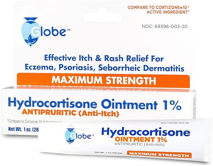 Globe Hydrocortisone Maximum Strength Transparent Ointment 1%,1 oz | Anti-Itch Topical Ointment for Redness, Swelling, Itching, Rash, Dermatitis, Bug/Mosquito Bites, Eczema, Hemorrhoids & More - Product Image