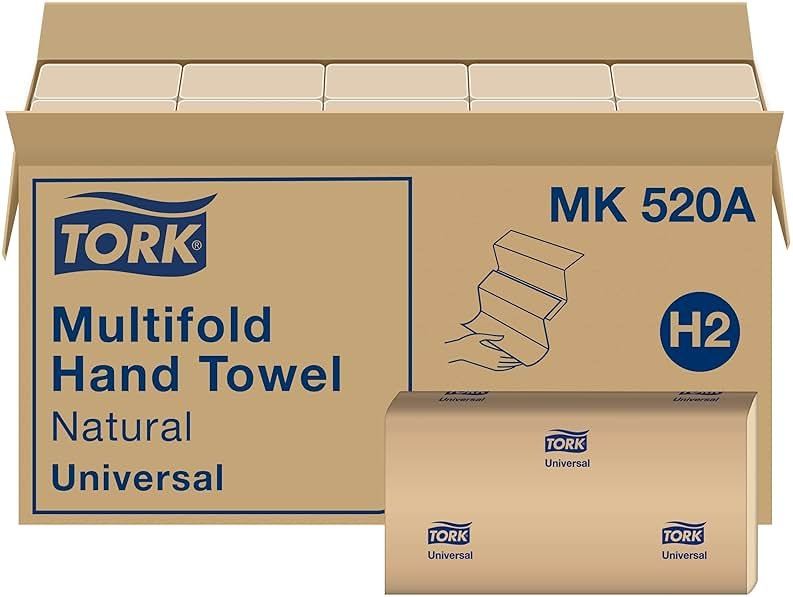 Tork Multifold Hand Towel, Natural, 100% recycled, FSC certified, Compatible with H2 Dispensers, 16 packs x 250 sheets (MK520A) - Product Image