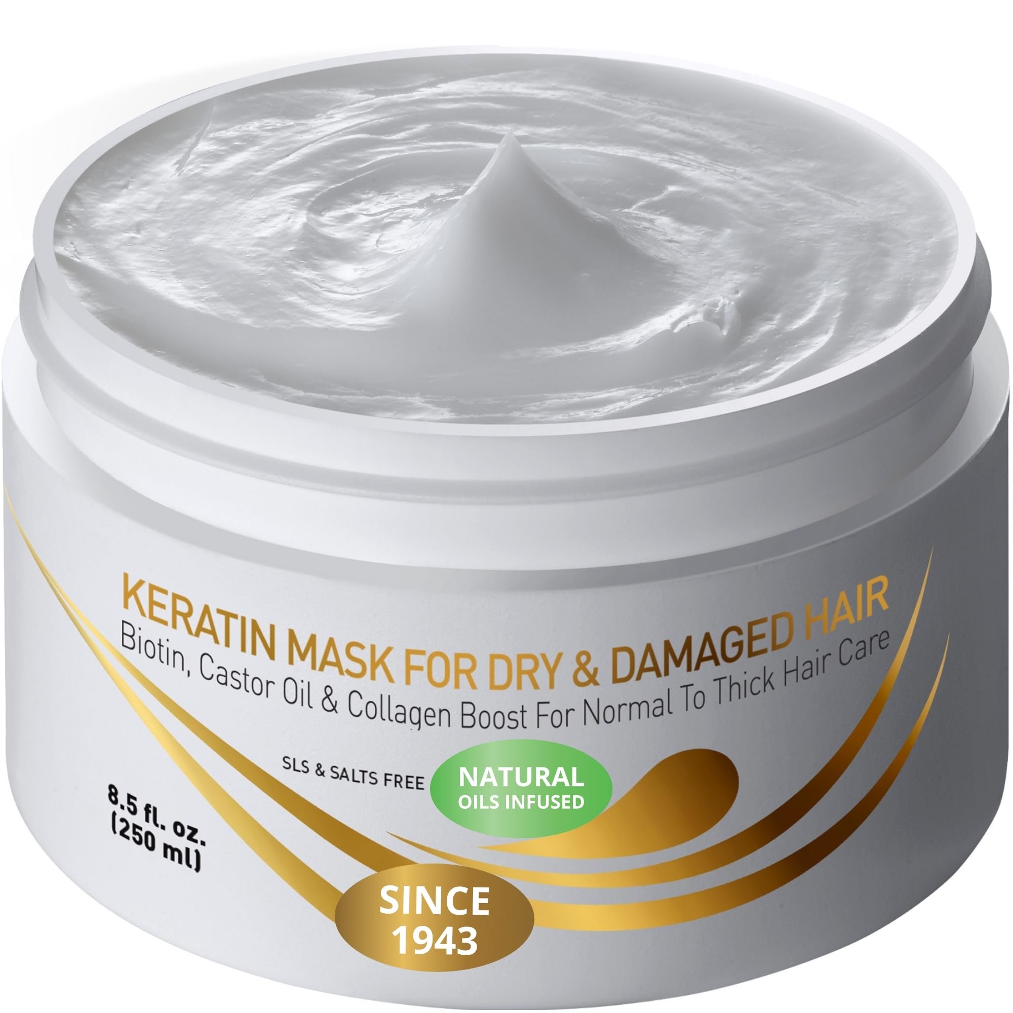 VITAMINS hair cosmetics Keratin Hair Mask Deep Conditioner for Dry Damaged Hair - Biotin, Collagen & Castor Oil Deep Conditioning, Repairs Split Ends & Restores Shine - For Thick Locks - Product Image