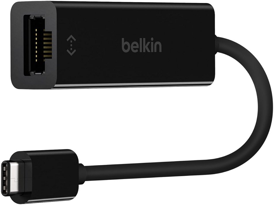 Belkin USB-C to Ethernet Adapter, Gigabit Ethernet Port Compatible w/ USB-C Devices, USB-C to Ethernet Cable for MacBook Pro & Dell XPS 13” Laptops, Ethernet USB-C Hub, Ethernet USB-C Adapter - Black - Product Image