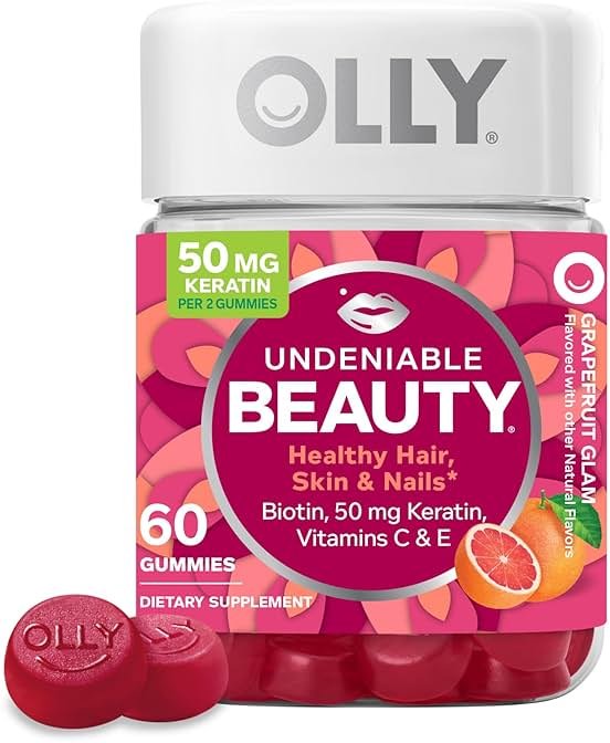 OLLY Hair Skin and Nails Gummies - Undeniable Beauty with Biotin 2500mcg Per 2 Gummies, Keratin & Vitamin C - Supports Healthy Hair, Skin, & Nails - Grapefruit Flavor - 60 Count - Product Image