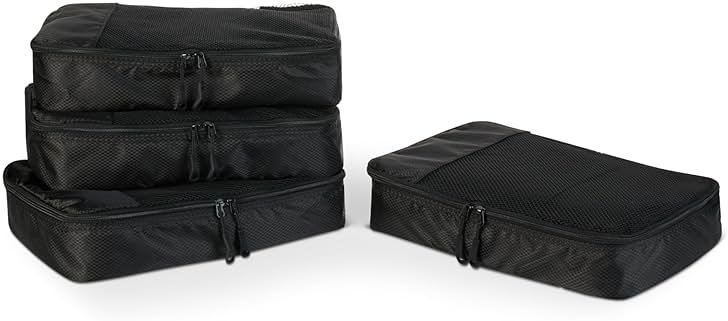 Amazon Essentials 4-Piece Packing Cubes Travel Accessories Set, Luggage Organizer with Double Zipper, Mesh Top, 100% Polyester, Medium, Black (Previously Amazon Basics) - Product Image