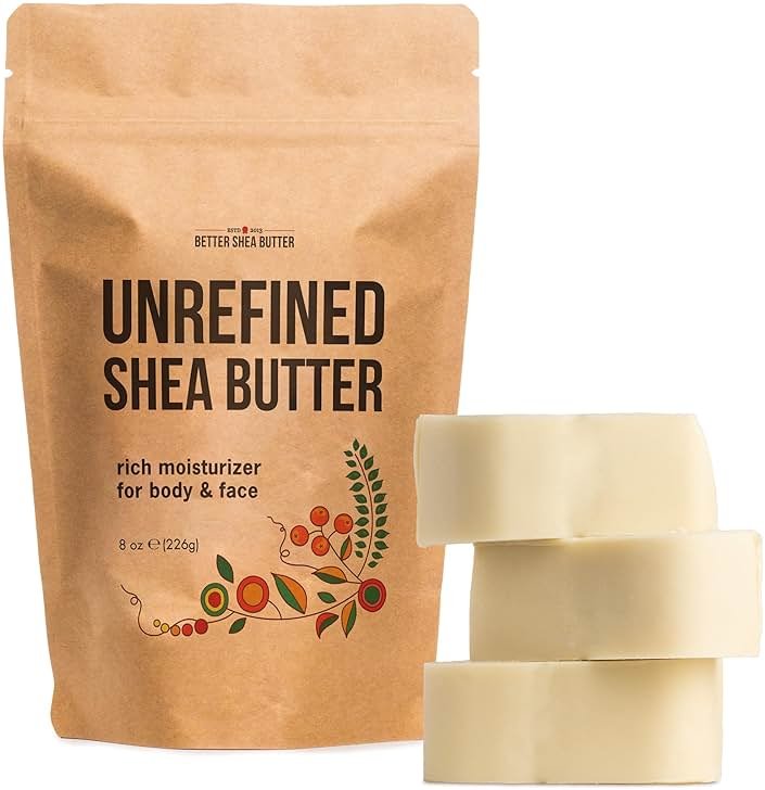 Raw Shea Butter – 100% Pure Unrefined African Shea Butter | Deep Moisturizer for Dry Skin, Hair & Scalp | DIY Body Butter, Lip Balm & Soap Base | Smoky Scent (8 oz Block) - Product Image