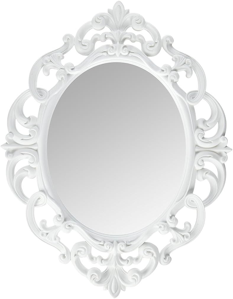 Kole Imports Oval Vintage Wall Mirror, White, 11.5 x 15 Inch - Product Image