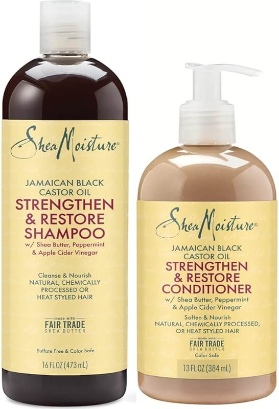 Shea Moisture Jamaican Black Castor Oil Clarifying Shampoo & Conditioner - Strengthen & Restore Sulfate-Free Shampoo & Conditioner Set with Shea Butter, ACV, and Peppermint Oil for Hair (2 Piece Set) - Product Image