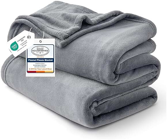 Bedsure GentleSoft Fleece Bed Blankets Queen Size Grey - Soft Warm Outdoor Picnic Blanket for Camping Travel Lightweight Cozy Anti-Static, Room Home Decor Gifts for Husband and Men, 90x90 inches - Product Image
