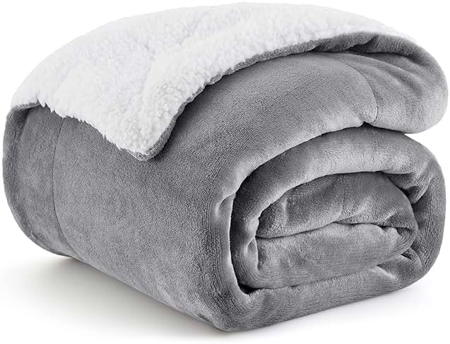 Bedsure GentleSoft Sherpa Fleece Throw Blanket for Couch, Non-Heated, Thick & Warm Cozy Blanket for Winter, Soft Fuzzy Plush Throw Gifts for Women and Men, Grey, 50x60 Inches - Product Image
