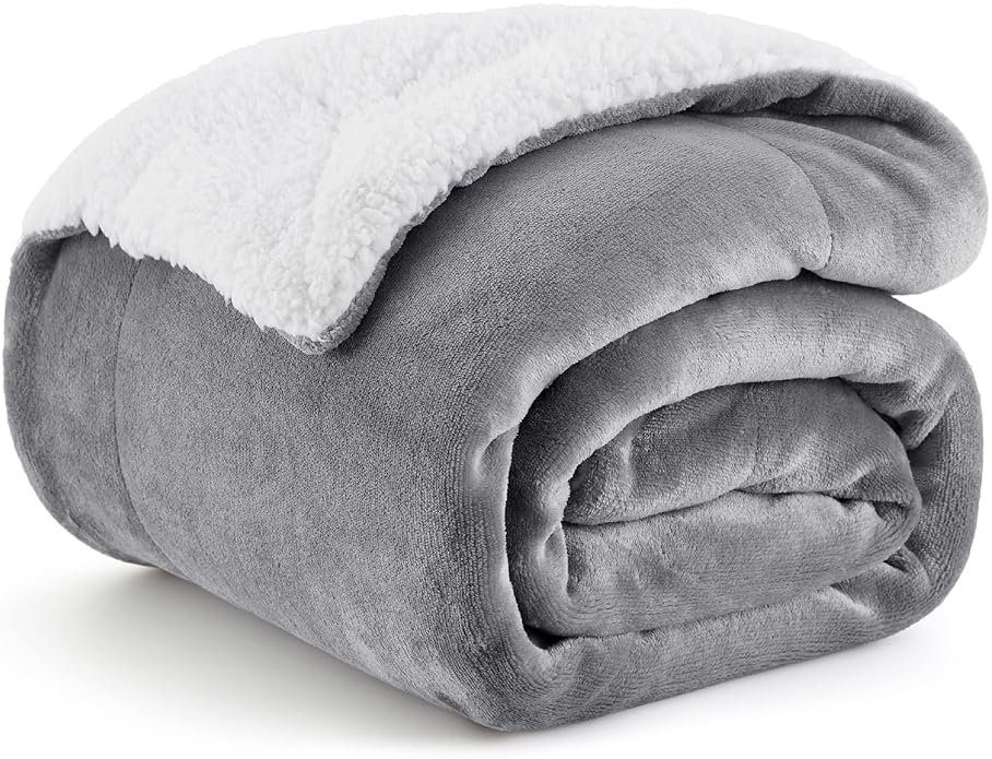Bedsure GentleSoft Sherpa Fleece Twin Blanket for Couch, Non-Heated, Thick and Warm Throw for Women and Men, Soft Fuzzy Plush Blanket for Winter, Grey, 60x80 Inches - Product Image