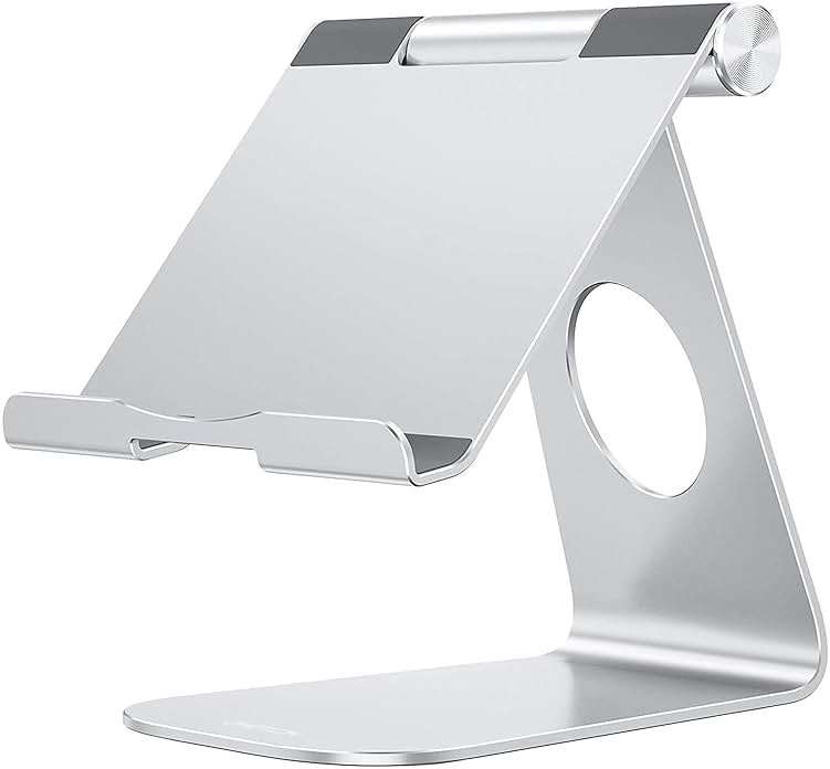OMOTON Tablet Stand Holder Adjustable, T1 Desktop Aluminum Tablet Dock Cradle Compatible with iPad Air/Mini, iPad 10.2/9.7, iPad Pro 11/12.9/13, Samsung Tab and More Up to 13 inch, Silver - Product Image