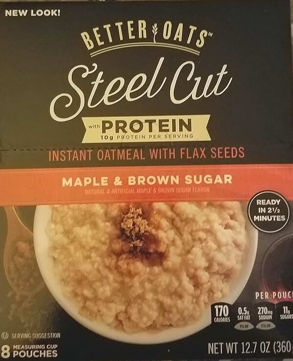 Better Oats Oat Revolution Steel Cut with Protein Maple & Brown Sugar 12.7 oz. 8 pouch box - Product Image