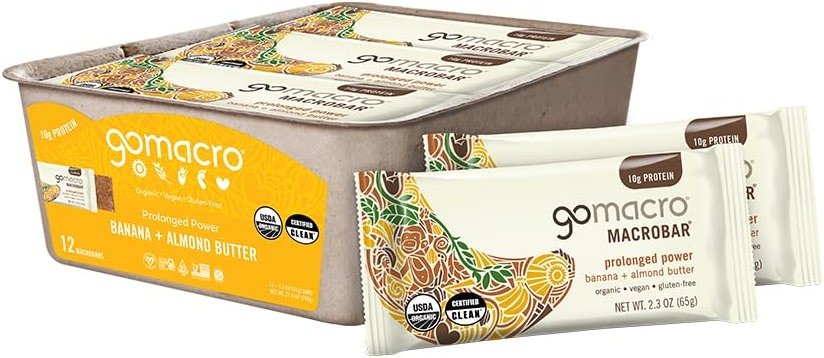 GoMacro MacroBar, Organic Vegan Protein Bar, Banana + Almond Butter, 2.3 oz (Pack of 12) - Product Image