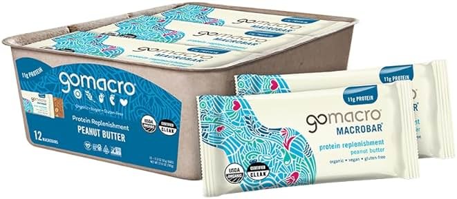 GoMacro MacroBar Organic Vegan Protein Bars - Peanut Butter (2.3 Ounce Bars, 12 Count) - Product Image