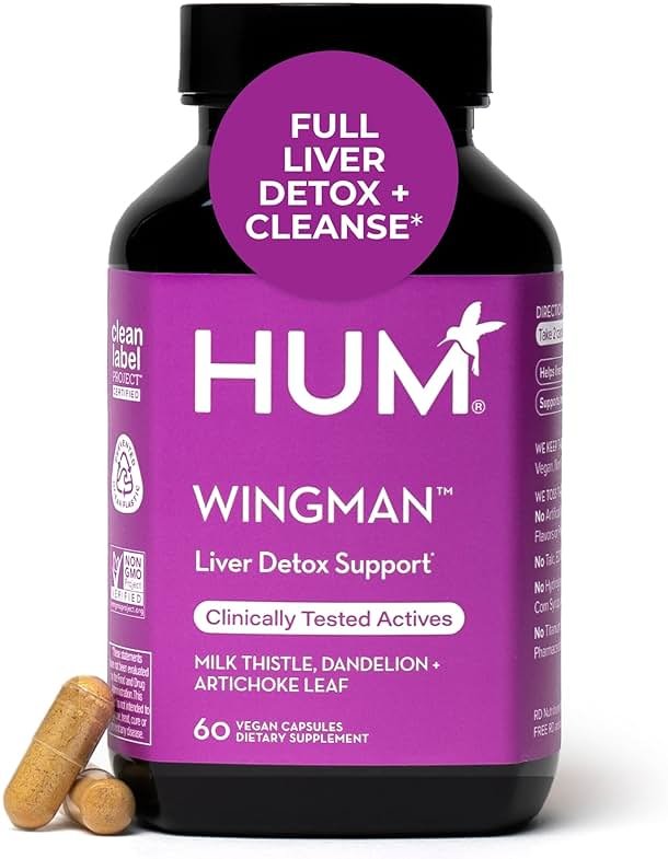HUM Wing Man Liver Support Supplement with Milk Thistle, Dandelion Root Powder & Artichoke Leaf Extract For Liver Health & Function Support, Milk Thistle Supplement Helps Flush Out Toxins, 60 Capsules - Product Image
