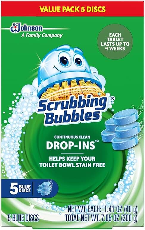Scrubbing Bubbles Continuous Clean Toilet Drop-Ins, Automatic Blue Toilet Bowl Cleaner, Septic-Safe Tank Tablets Remove Hard Water Minerals & Limescale, Stain & Smell Protection, 5 Count (Pack of 1) - Product Image