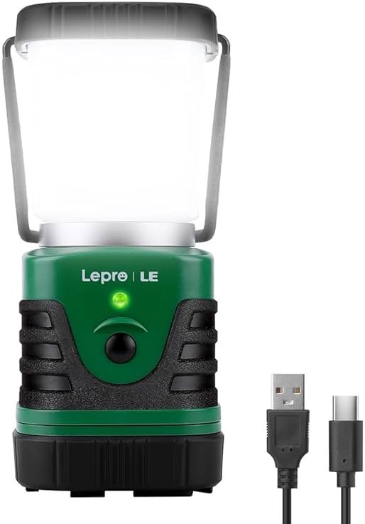 Lepro 1000LM LED Camping Lantern Rechargeable, 4400mAh Green Tent Light with 4 Light Modes, Waterproof Lantern Flashlight for Hurricane Emergency, Camping Essentials, USB Cable Included - Product Image