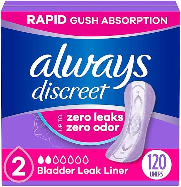 Always Discreet Incontinence Panty Liners for Bladder Leaks, Size 2, Very Light Absorbency, 120 Count - Product Image