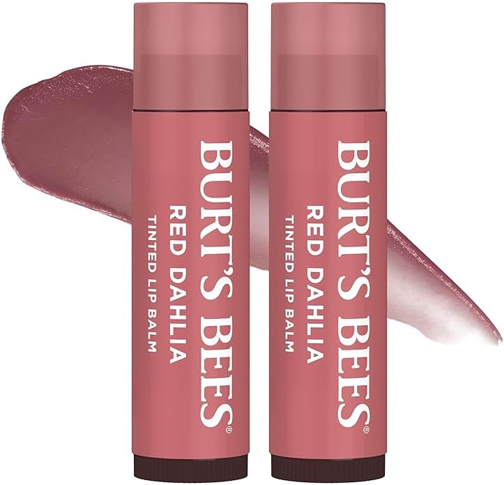Burt's Bees Lip Tint Balm with Long Lasting 2 in 1 Duo Tinted Balm Formula, Color Infused with Deeply Hydrating Shea Butter for a Natural Looking Buildable Finish, Fiery Red Dahlia (2-Pack) - Product Image