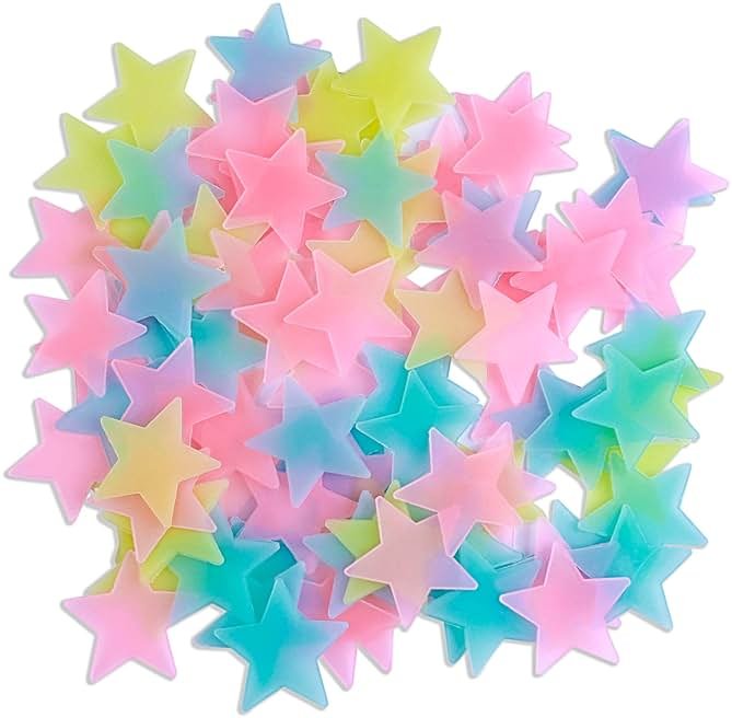 AM AMAONM 100pcs Glow in The Dark Luminous Stars Fluorescent Noctilucent Plastic Stars Wall Stickers Glowing Stars Decals for Home Art Decor Nursery Ceiling Kids Babys Bedroom Room Multicolor - Product Image