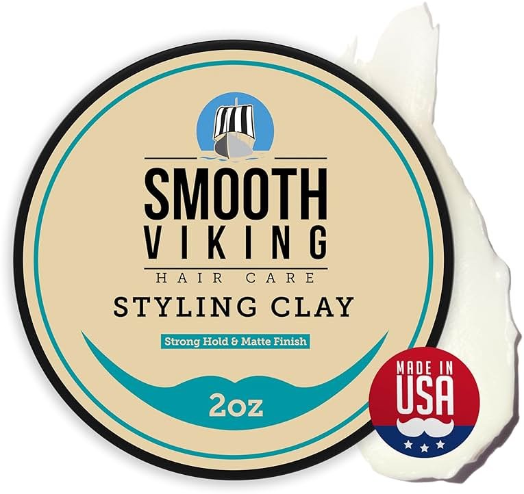Smooth Viking Hair Clay for Men Strong Hold Matte Finish Pomade Texture Styling Paste Natural Thickening Hair Product Easy Wash Out All Type Hairs 2oz - Product Image