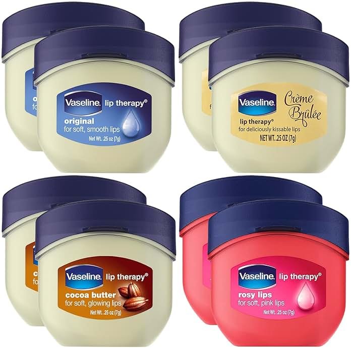 Vaseline Lip Therapy Variety 8-Pack – Original, Crème Brûlée, Rosy Lips, Cocoa Butter Mini Lip Balms for Soft, Glowing, and Deliciously Kissable Lips, 0.25 Oz Ea - Product Image