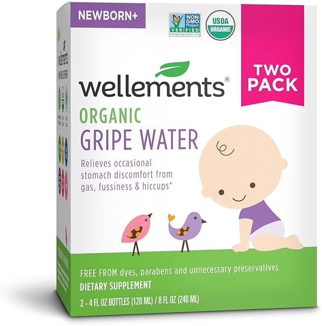 Wellements Gripe Water 4 Fl Oz (Pack of 2) Relieves Occasional Stomach Discomfort from Gas, Fussiness & Hiccups, USDA Certified Organic, Gluten Free & Non GMO, Ages Newborn+ - Product Image