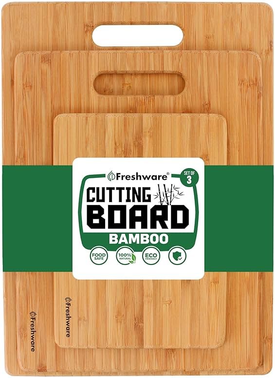 Freshware Bamboo Cutting Board Set of 3, Wooden Cutting Boards for Kitchen, Knife Friendly Food Grade Chopping Board, Lightweight with Hanging Hole for Easy Storage - Product Image