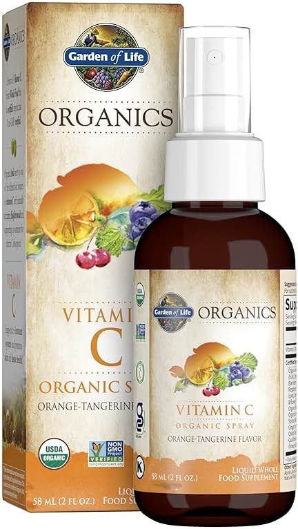 Garden of Life Organics Vitamin C Spray Featuring Amla Berry – Liquid Vitamin C Supplement for Immune & Skin Health Support, USDA Organic, Non-GMO, Vegan, Orange Tangerine Flavor, 2 Fl Oz Bottle - Product Image