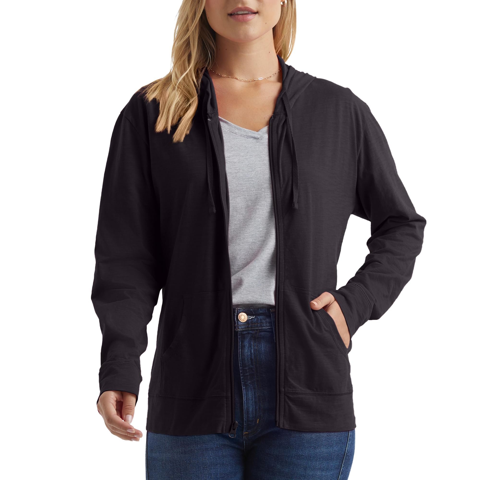 Hanes womens Slub Knit Full-zip Hoodie, Textured Cotton Zip-up T-shirt Hoodie for Women - Product Image
