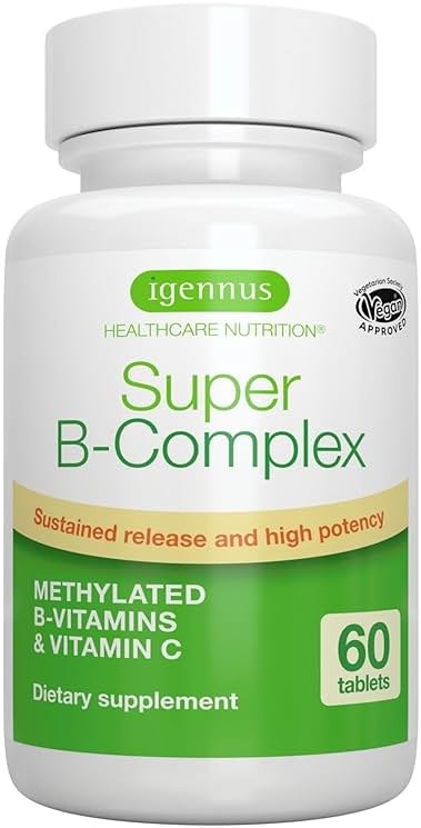 Igennus High Absorption Super B-Complex Methylated & Active B Vitamins | Sustained Release, Clean Label, Energy, Mood & Cognitive Performance, Methylfolate & Methyl B12, Lab Verified, 60 Tablets - Product Image