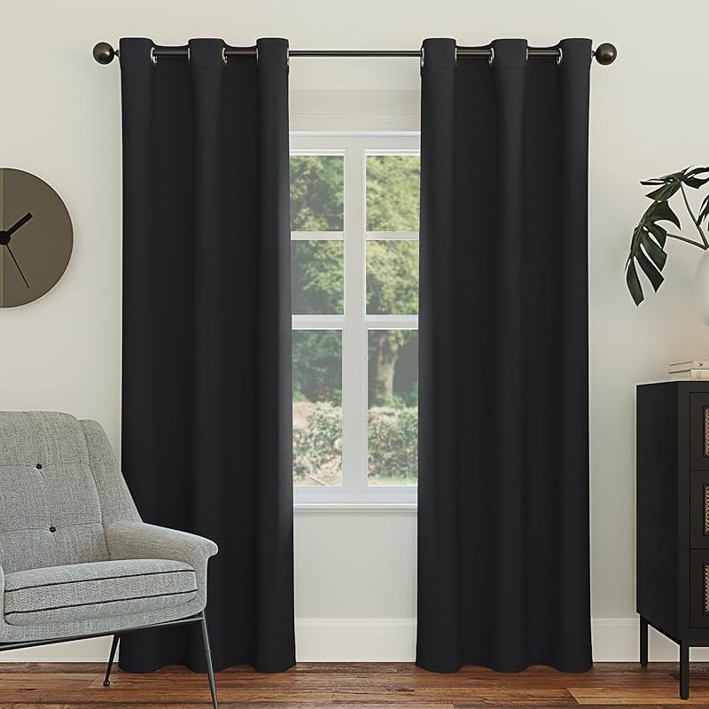 Sun Zero Easton Energy Saving Blackout Grommet Curtain Panel, 40" x 95", Black - Product Image