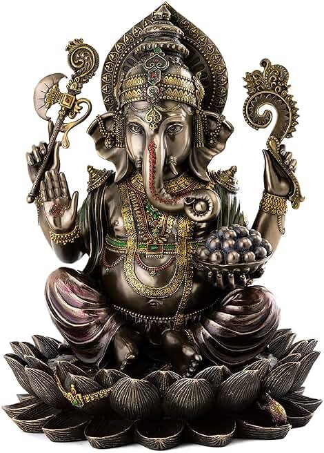 Top Collection Ganesh on Lotus Pedestal Statue - Ganesha Lord of Success and Destroyer of Evil Sculpture in Premium Cold Cast Bronze - 12-Inch Collectible Hindu Elephant Figurine - Product Image