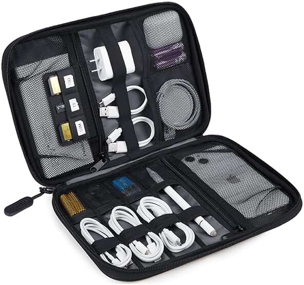 BAGSMART Large Electronics Travel Organizer Case, Tech Accessories Cord Storage Bag for Phone, Power Bank, SD Card, Cables, Black - Product Image