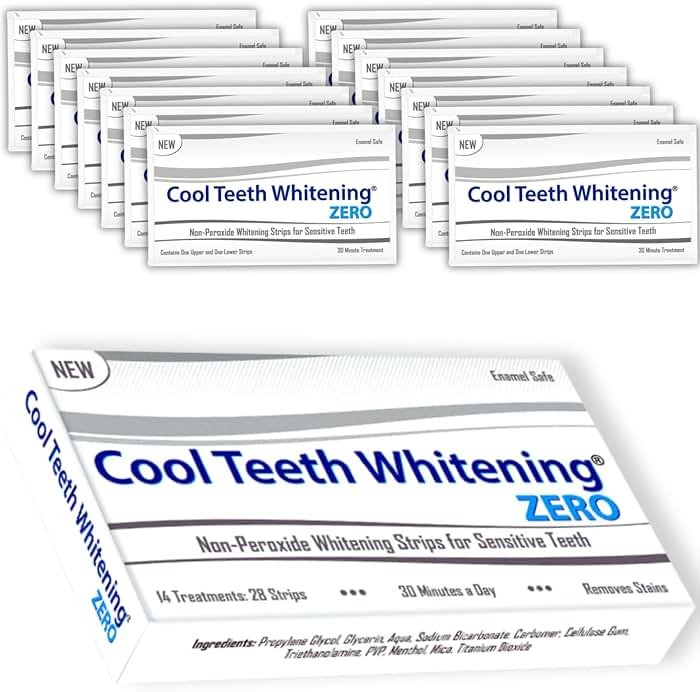 Natural Teeth Whitening Strips for Sensitive Teeth, Peroxide Free White Strips with Baking Soda, Enamel Safe Tooth Whitener, Vegan No Bleach Formula, Mint Flavor 14 Day Kit, 28 Count - Product Image