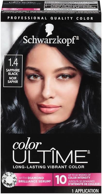 Schwarzkopf Color Ultime 1.4 Sapphire Black Hair Dye, Permanent Intense Black with Diamond Brilliance, Fade-Resistant, Covers Grays, All Hair Textures - Product Image