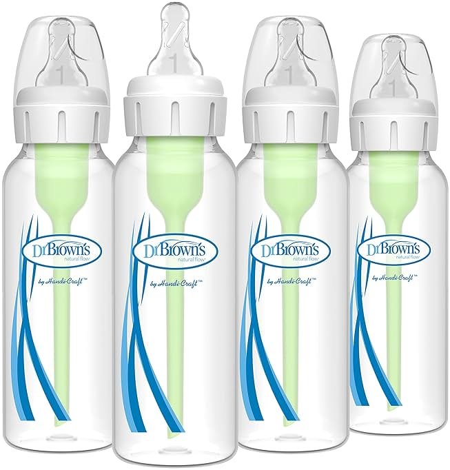 Dr. Brown's Natural Flow Anti-Colic Options+ Narrow Baby Bottle, 8 oz/250 mL, with Level 1 Slow Flow Nipples, 0m+, 4 Pack - Product Image