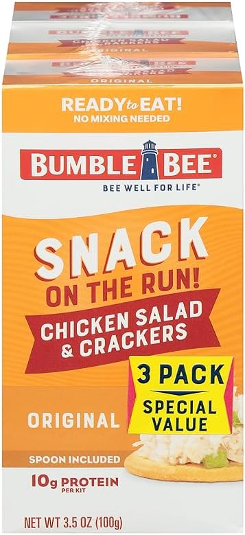 Bumble Bee Snack On The Run! Protein Snack Pack - Original Chicken Salad with Crackers - 10g Protein per Box - Ready to Eat Easy-Open Canned Chicken Salad (Pack of 3) - Product Image