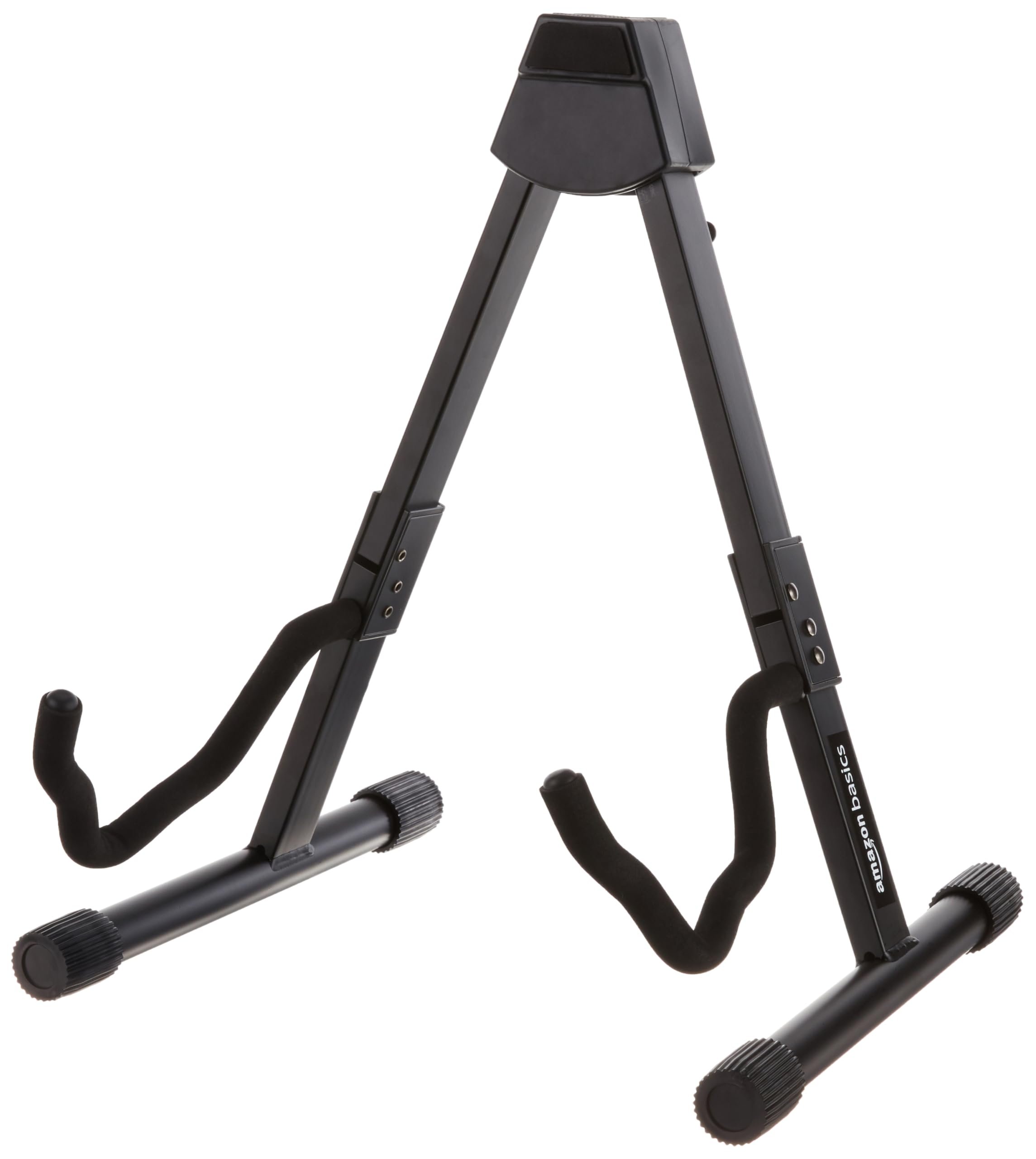 Amazon Basics Portable Adjustable Folding Guitar Stand for Electric and Acoustic Guitars, A-shape, Fully Assembled with Padded Foam, Black, 8.66 x 15.16 x 3.74 inches - Product Image