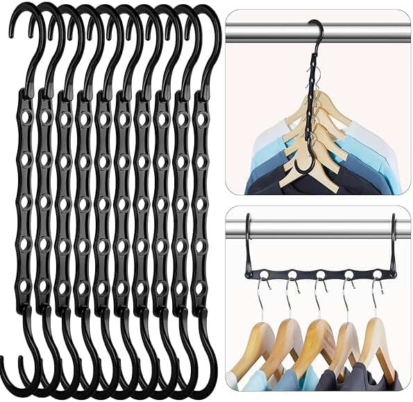 HOUSE DAY Black Magic Space Saving Hangers 10 Pack, Premium Smart Hanger Hooks, Sturdy Cascading Hangers with 5 Holes for Heavy Clothes, Closet Organizers and Storage, College Dorm Room Essentials - Product Image