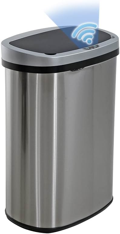 BestOffice | 13 Gallon Trash Can with Lid | Automatic Touchless Garbage Can | Odor Control | Modern Oval Design | Easy to Clean | Stainless Steel | Fits Any Kitchen, Bathroom, Office or Home - Product Image