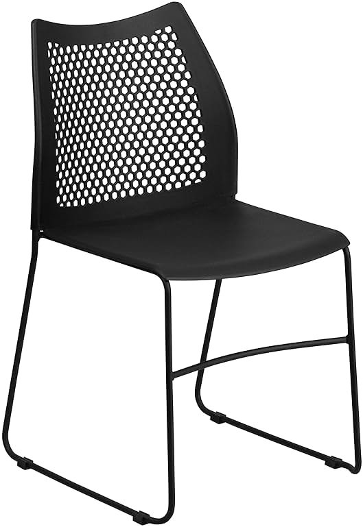 Flash Furniture Hercules Series Contoured Lobby Chairs with Air-Vent Honeycomb Backs, Ergonomic Stacking Chairs for Offices, Set of 5, Black - Product Image