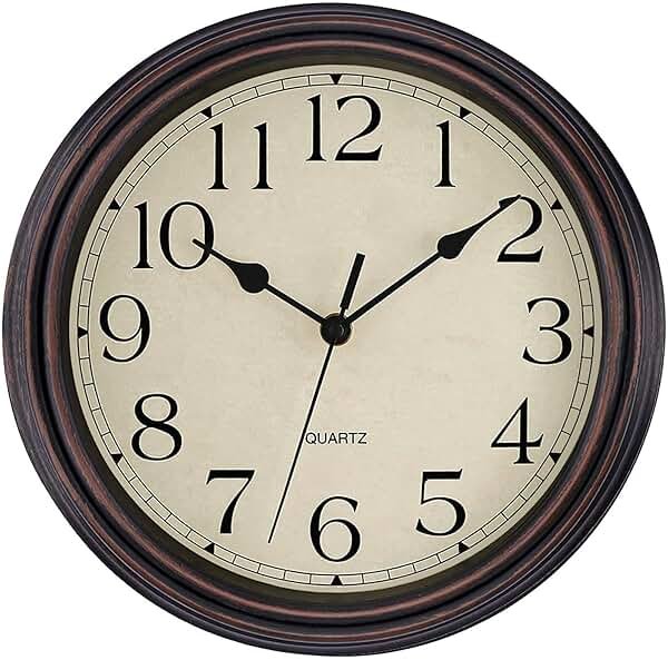 Foxtop Retro Silent Non-Ticking Round Classic Clock Quartz Decorative Battery Operated Wall Clock for Living Room Kitchen Home Office 12 Inch (Bronze) - Product Image