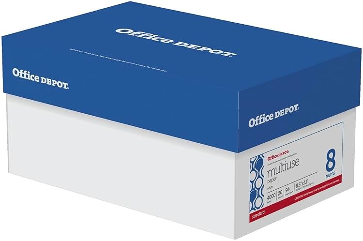 Office Depot(R) Brand Multiuse Paper, Letter Size Paper, 94 (U.S.) Brightness, 20 Lb, White, 500 Sheets Per Ream, Case Of 8 Reams - Product Image