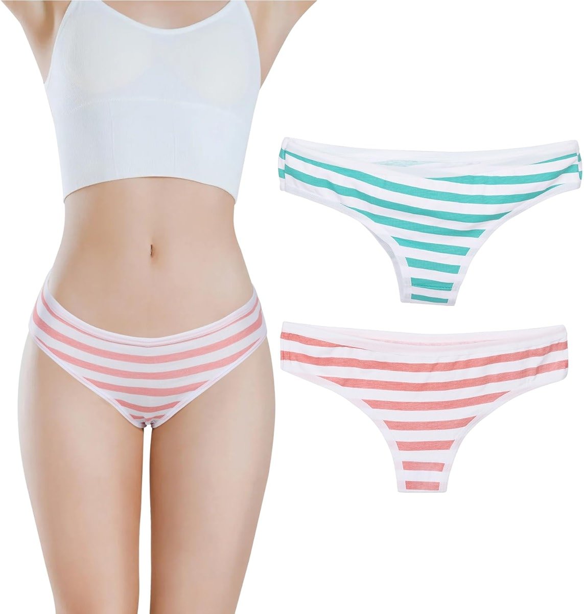 Hot Cute Japanese Style Blue&pink Stripe Panties Bikini Cosplay Cotton Underwear Blue/Pink (Thong? Free Size - Product Image