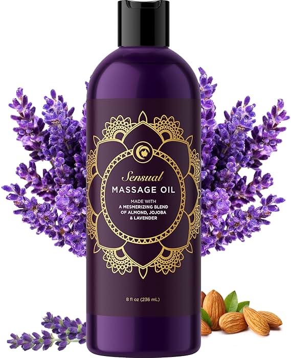 Aromatherapy Sensual Massage Oil for Couples - Relaxing Lavender Massaging Oil for Massage Therapy with Vitamin E Jojoba & Sweet Almond - Naturally Scented Vegan Non GMO & Gluten Free (8 Fl Oz) - Product Image