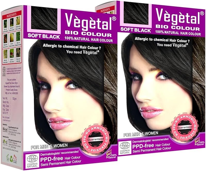Vegetal Bio Hair Color -Black, 50g (Pack of 2) Experience Black Hair Dye for Unisex | Ammonia-Free, PPD-Free, Organic, Safe and Effective Hair Dye | Complete Kit Included - Product Image