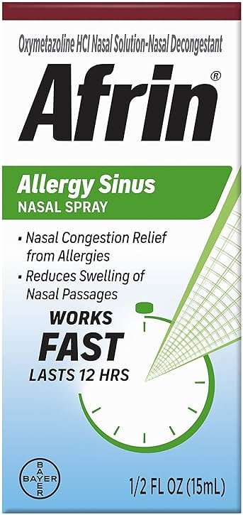 Afrin Allergy Sinus Nasal Spray - Fast and Powerful Nasal Decongestion From Allergies, For Adults and Children 6 Years and Older, 0.50 Fl Oz (Pack of 1) - Product Image