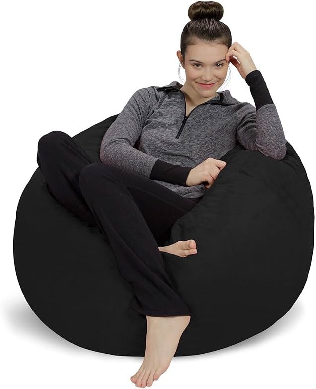 Sofa Sack Bean Bag Chair - Plush, Ultra Soft - Memory Foam Bean Bag Chair with Microsuede Cover - Stuffed Foam Filled Furniture and Accessories for Dorm Room 3 Feet - Black - Product Image