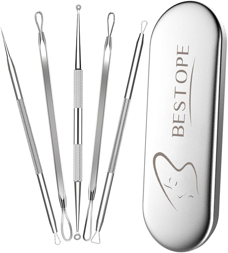 BESTOPE Blackhead Remover Blackhead Removal Pimple Comedone Extractor Tool - Treatment for Blemish Whitehead Popping Zit Removing with Metal Case (Silver) - Product Image