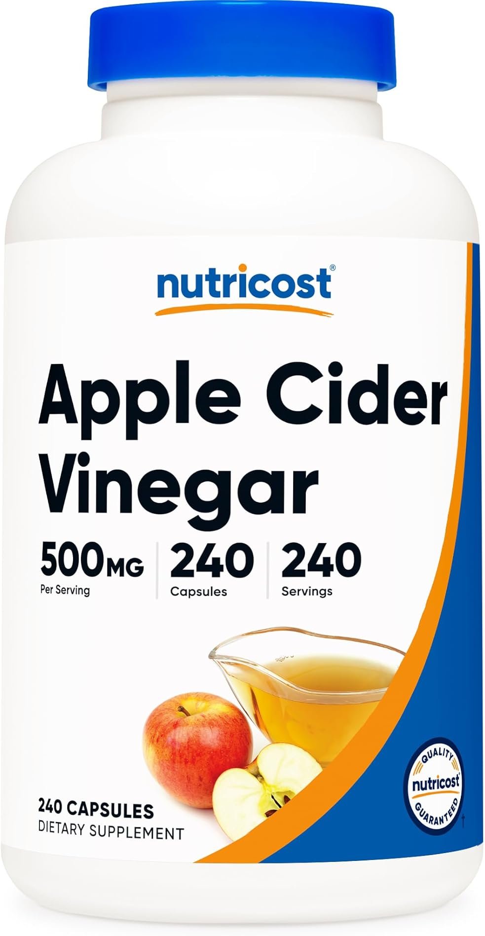 Nutricost Apple Cider Vinegar Capsules 500mg, 240 Vegetarian Capsules - Natural, Vegetarian, GMP, Non-GMO and Gluten Free - Product Image