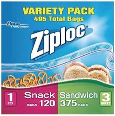 Ziploc Variety Pack, 120 Snack Bags, 375 Sandwich Bags, (495 Total Bags) - Product Image